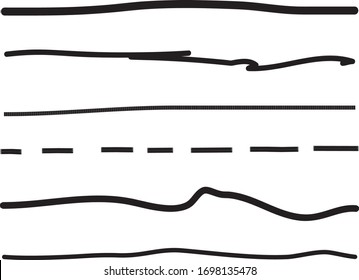 Black lines hand drawn vector set isolated on white background. Collection of doodle lines, hand drawn template. Black marker and grunge brush stroke lines, vector illustration