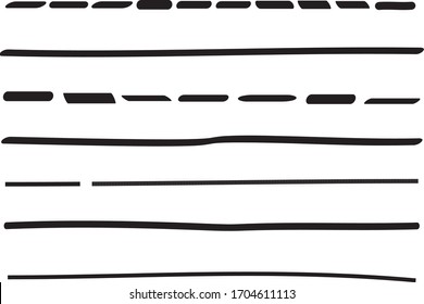 Línea negra vectorial dibujado a mano aislado en fondo blanco. Colección de líneas de doodle, plantilla dibujada a mano. Líneas de trazo de pincel negro y grueso, ilustración vectorial