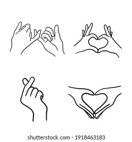 The black lines of the hands join together to form a heart.Vector illustration isolated on white background