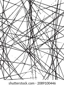 Líneas negras irregulares, desordenadas, asimétricas, trasfondo transparente. Pulseras verticales y horizontales. Scratch, grunge. Para textura, superposición, montaje. Ilustración del vector abstracto, eps 10.