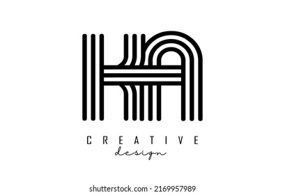 Black lines KA k a letters with monogram Logo Design. Creative vector illustration with geometric lines pattern.