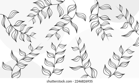 black lines as leaves on bright grey circles and white background