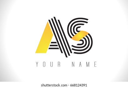 AS Black Lines Letter Logo. Creative Line Letters Design Vector Template.