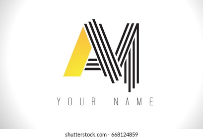 AM Black Lines Letter Logo. Creative Line Letters Design Vector Template.