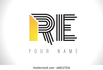 RE Black Lines Letter Logo. Creative Line Letters Design Vector Template.