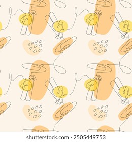 Black lines of mushrooms in line art style. Pattern design on white background drawn with one line. Minimalistic pattern
