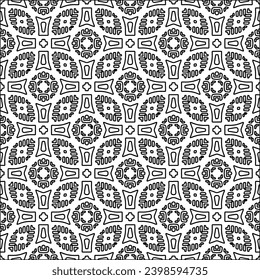 Black lines on white background.Wallpaper with figures from lines. Abstract patterns. Black  pattern for web page, textures, card, poster, fabric, textile. Monochrome design. 