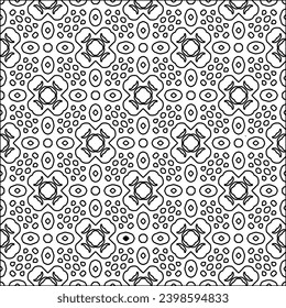 Black lines on white background.Wallpaper with figures from lines. Abstract patterns. Black  pattern for web page, textures, card, poster, fabric, textile. Monochrome design. 