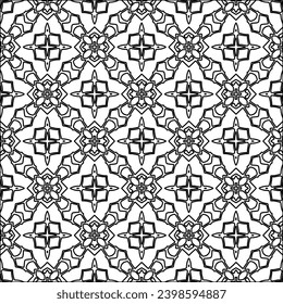 Black lines on white background.Wallpaper with figures from lines. Abstract patterns. Black  pattern for web page, textures, card, poster, fabric, textile. Monochrome design. 