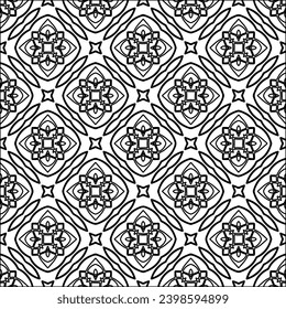 Black lines on white background.Wallpaper with figures from lines. Abstract patterns. Black  pattern for web page, textures, card, poster, fabric, textile. Monochrome design. 