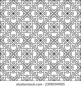 Black lines on white background.Wallpaper with figures from lines. Abstract patterns. Black  pattern for web page, textures, card, poster, fabric, textile. Monochrome design. 