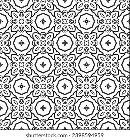 Black lines on white background.Wallpaper with figures from lines. Abstract patterns. Black  pattern for web page, textures, card, poster, fabric, textile. Monochrome design. 