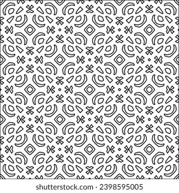 Black lines on white background.Wallpaper with figures from lines. Abstract patterns. Black  pattern for web page, textures, card, poster, fabric, textile. Monochrome design. 