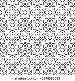 Schwarze Linien auf weißem Hintergrund.Tapete mit Figuren aus Linien. Abstrakte Muster. Schwarzes Muster für Webseiten, Texturen, Karten, Poster, Gewebe, Textilien. Einfarbiges Design. 