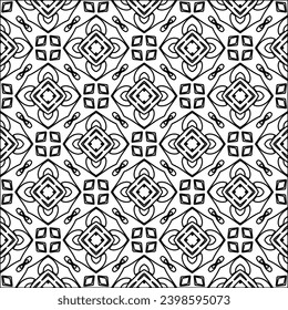 Black lines on white background.Wallpaper with figures from lines. Abstract patterns. Black  pattern for web page, textures, card, poster, fabric, textile. Monochrome design. 