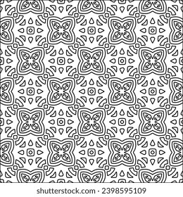 Black lines on white background.Wallpaper with figures from lines. Abstract patterns. Black  pattern for web page, textures, card, poster, fabric, textile. Monochrome design. 