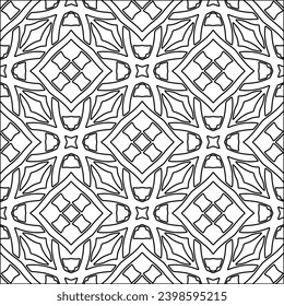 Black lines on white background.Wallpaper with figures from lines. Abstract patterns. Black  pattern for web page, textures, card, poster, fabric, textile. Monochrome design. 