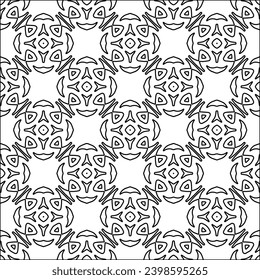 Black lines on white background.Wallpaper with figures from lines. Abstract patterns. Black  pattern for web page, textures, card, poster, fabric, textile. Monochrome design. 