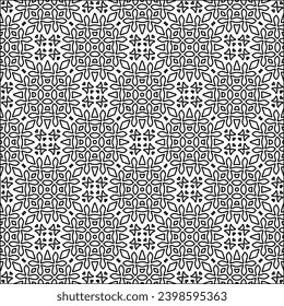Black lines on white background.Wallpaper with figures from lines. Abstract patterns. Black  pattern for web page, textures, card, poster, fabric, textile. Monochrome design. 