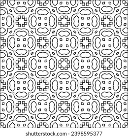 Black lines on white background.Wallpaper with figures from lines. Abstract patterns. Black  pattern for web page, textures, card, poster, fabric, textile. Monochrome design. 