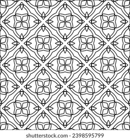 Black lines on white background.Wallpaper with figures from lines. Abstract patterns. Black  pattern for web page, textures, card, poster, fabric, textile. Monochrome design. 