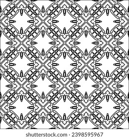Black lines on white background.Wallpaper with figures from lines. Abstract patterns. Black  pattern for web page, textures, card, poster, fabric, textile. Monochrome design. 