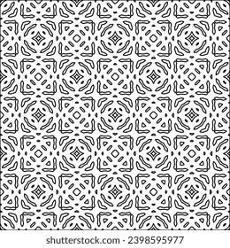Black lines on white background.Wallpaper with figures from lines. Abstract patterns. Black  pattern for web page, textures, card, poster, fabric, textile. Monochrome design. 