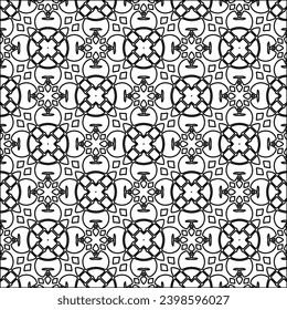 Black lines on white background.Wallpaper with figures from lines. Abstract patterns. Black  pattern for web page, textures, card, poster, fabric, textile. Monochrome design. 