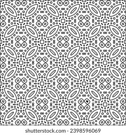 Black lines on white background.Wallpaper with figures from lines. Abstract patterns. Black  pattern for web page, textures, card, poster, fabric, textile. Monochrome design. 