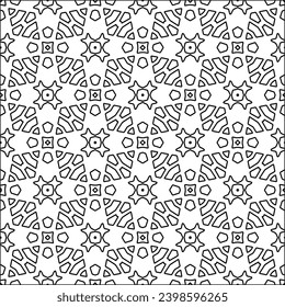 Black lines on white background.Wallpaper with figures from lines. Abstract patterns. Black  pattern for web page, textures, card, poster, fabric, textile. Monochrome design. 