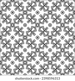 Black lines on white background.Wallpaper with figures from lines. Abstract patterns. Black  pattern for web page, textures, card, poster, fabric, textile. Monochrome design. 