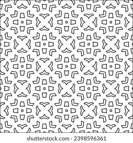 Black lines on white background.Wallpaper with figures from lines. Abstract patterns. Black  pattern for web page, textures, card, poster, fabric, textile. Monochrome design. 