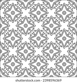 Black lines on white background.Wallpaper with figures from lines. Abstract patterns. Black  pattern for web page, textures, card, poster, fabric, textile. Monochrome design. 