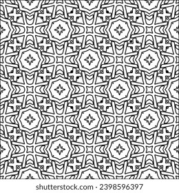 Black lines on white background.Wallpaper with figures from lines. Abstract patterns. Black  pattern for web page, textures, card, poster, fabric, textile. Monochrome design. 