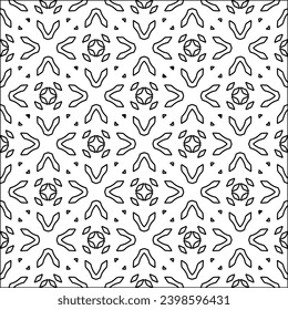 Black lines on white background.Wallpaper with figures from lines. Abstract patterns. Black  pattern for web page, textures, card, poster, fabric, textile. Monochrome design. 