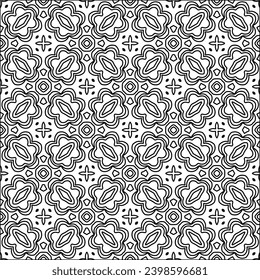 Black lines on white background.Wallpaper with figures from lines. Abstract patterns. Black  pattern for web page, textures, card, poster, fabric, textile. Monochrome design. 