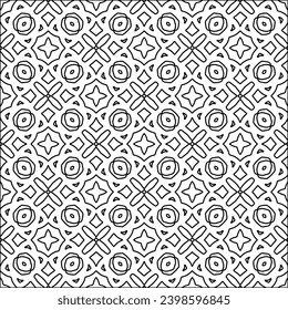 Black lines on white background.Wallpaper with figures from lines. Abstract patterns. Black  pattern for web page, textures, card, poster, fabric, textile. Monochrome design. 