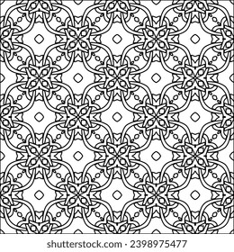Black lines on white background.Wallpaper with figures from lines. Abstract patterns. Black  pattern for web page, textures, card, poster, fabric, textile. Monochrome design. 