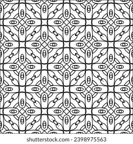 Schwarze Linien auf weißem Hintergrund.Tapete mit Figuren aus Linien. Abstrakte Muster. Schwarzes Muster für Webseiten, Texturen, Karten, Poster, Gewebe, Textilien. Einfarbiges Design. 