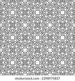 Black lines on white background.Wallpaper with figures from lines. Abstract patterns. Black  pattern for web page, textures, card, poster, fabric, textile. Monochrome design. 