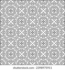 Black lines on white background.Wallpaper with figures from lines. Abstract patterns. Black  pattern for web page, textures, card, poster, fabric, textile. Monochrome design. 