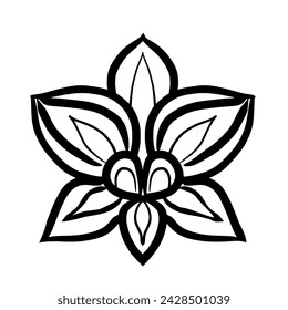 black lines orchid.There are 5 petals.Vector illustration isolated on white.