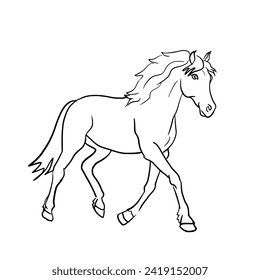 Black lines, a picture of a running horse.Vector illustration isolated on white.