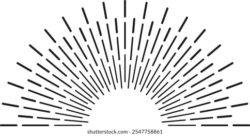 Las líneas negras que irradian desde un punto central crean un efecto de explosión de sol semicircular, que recuerda a la estética del diseño vintage, sobre un fondo blanco limpio