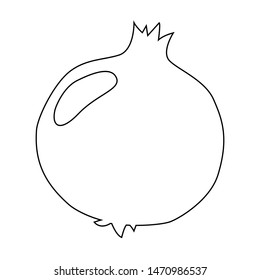 A black lines silhouette of a pomegranate on white background. Outline isolated vector illustration of fruit. - Vector