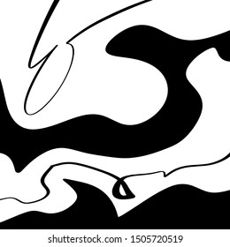 Black Lines Smooth Abstract Simple Wave Water Shape Black And White Coating Minimalistic Element Poster Grunge Sketch Flat Vector