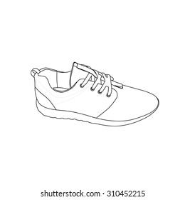 Black lines sneaker on a white background. Running shoes. Vector