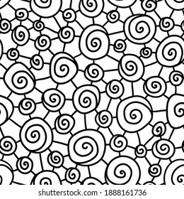 black lines and spirals on a white background. seamless vector design. abstract elements.  simple elements for coloring. perfect design for interior decoration, textile print