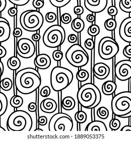 líneas negras y espirales sobre un fondo blanco. diseño vectorial sin fisuras. elementos abstractos.  elementos simples para colorear. diseño perfecto para decoración interior, impresión textil