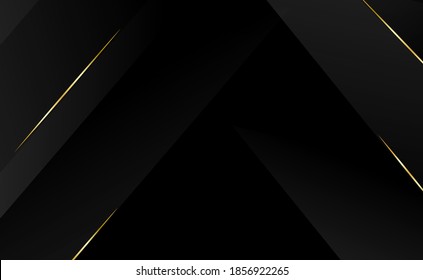 Black lines tech geometric modern dynamic shape with gold light abstract background vector illustration.